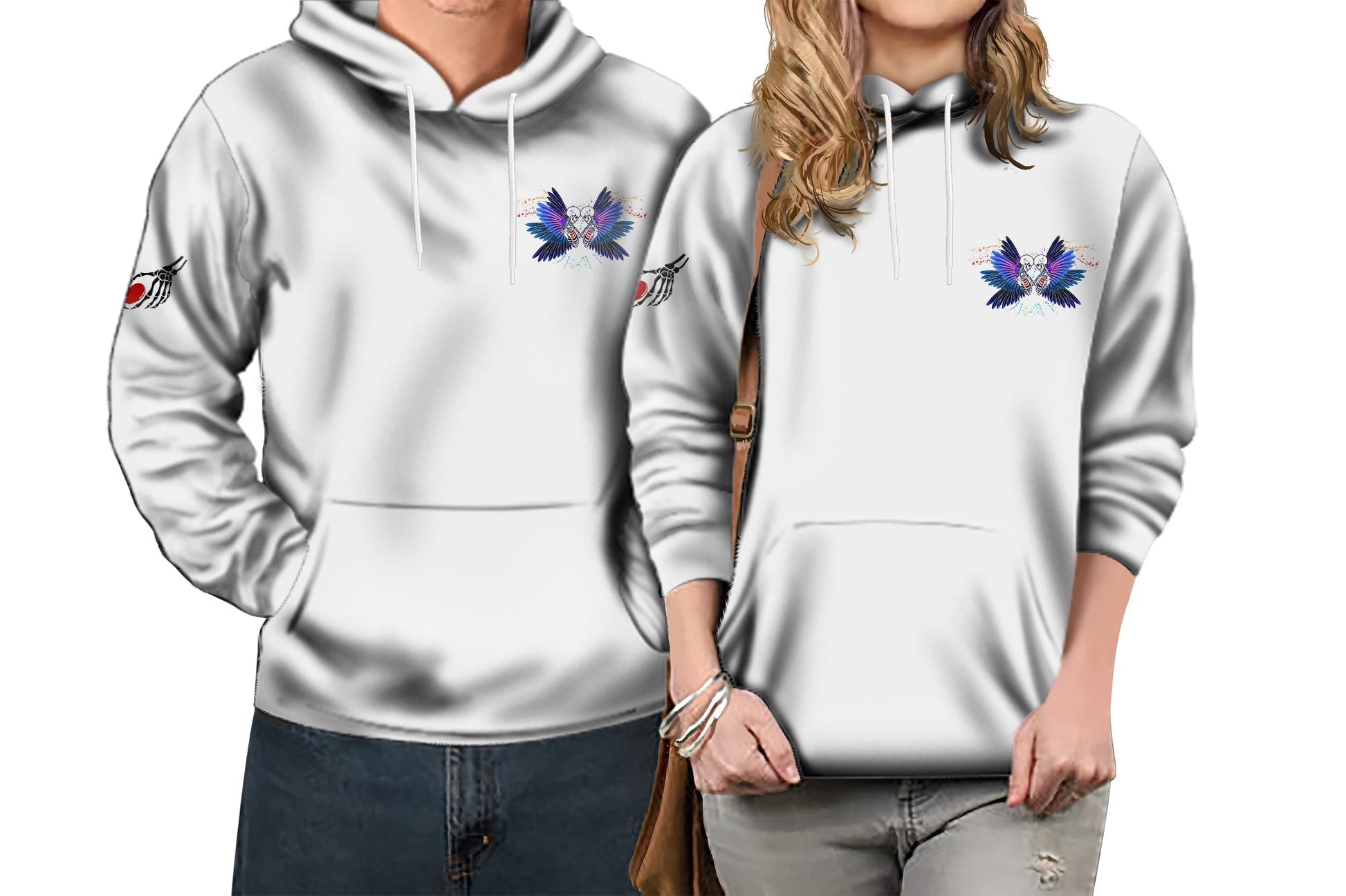 Love You To Death Gothic Skull Couple White All Over Print Hoodie LT13