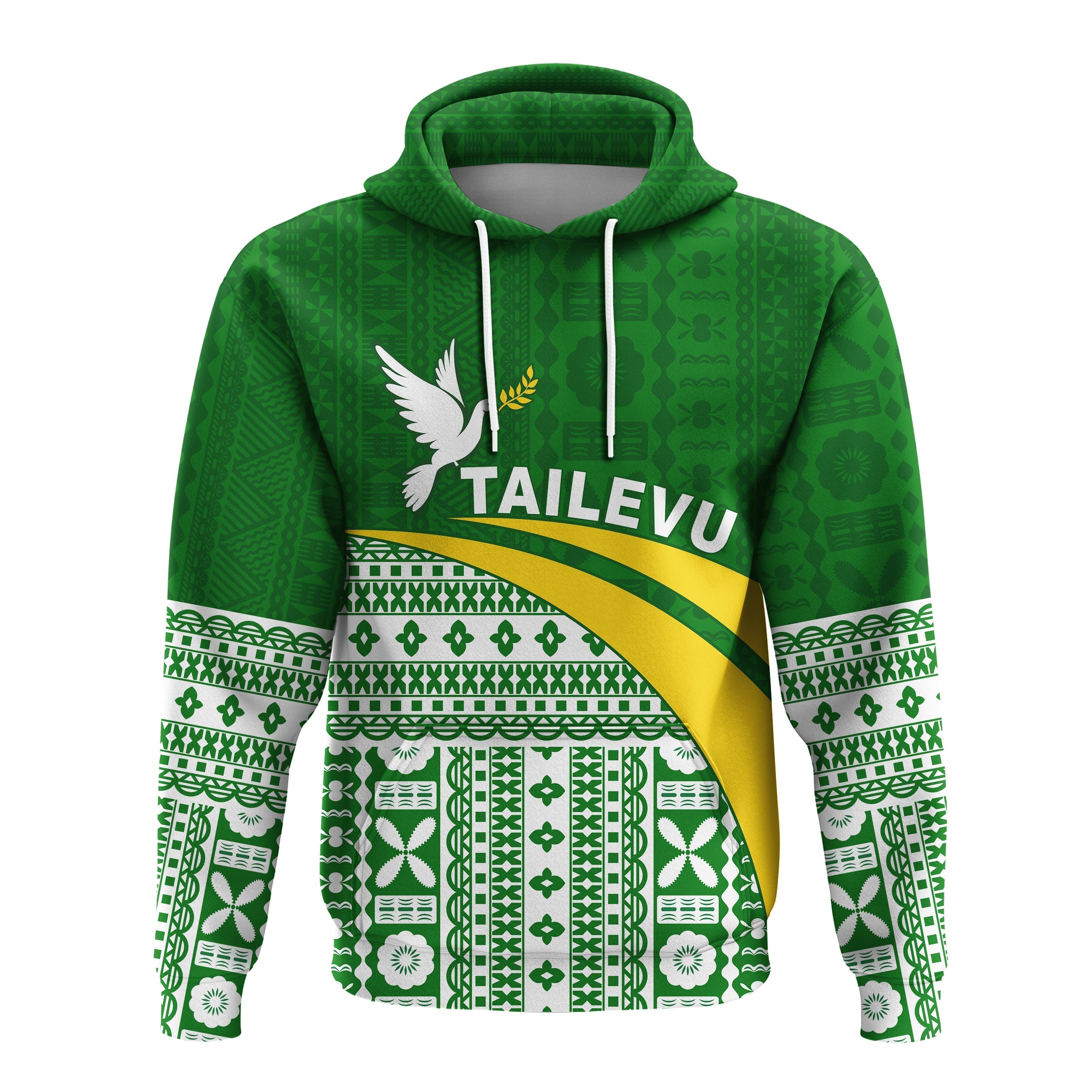Tailevu Rugby Hoodie Fiji Rugby Tapa Pattern Green LT13
