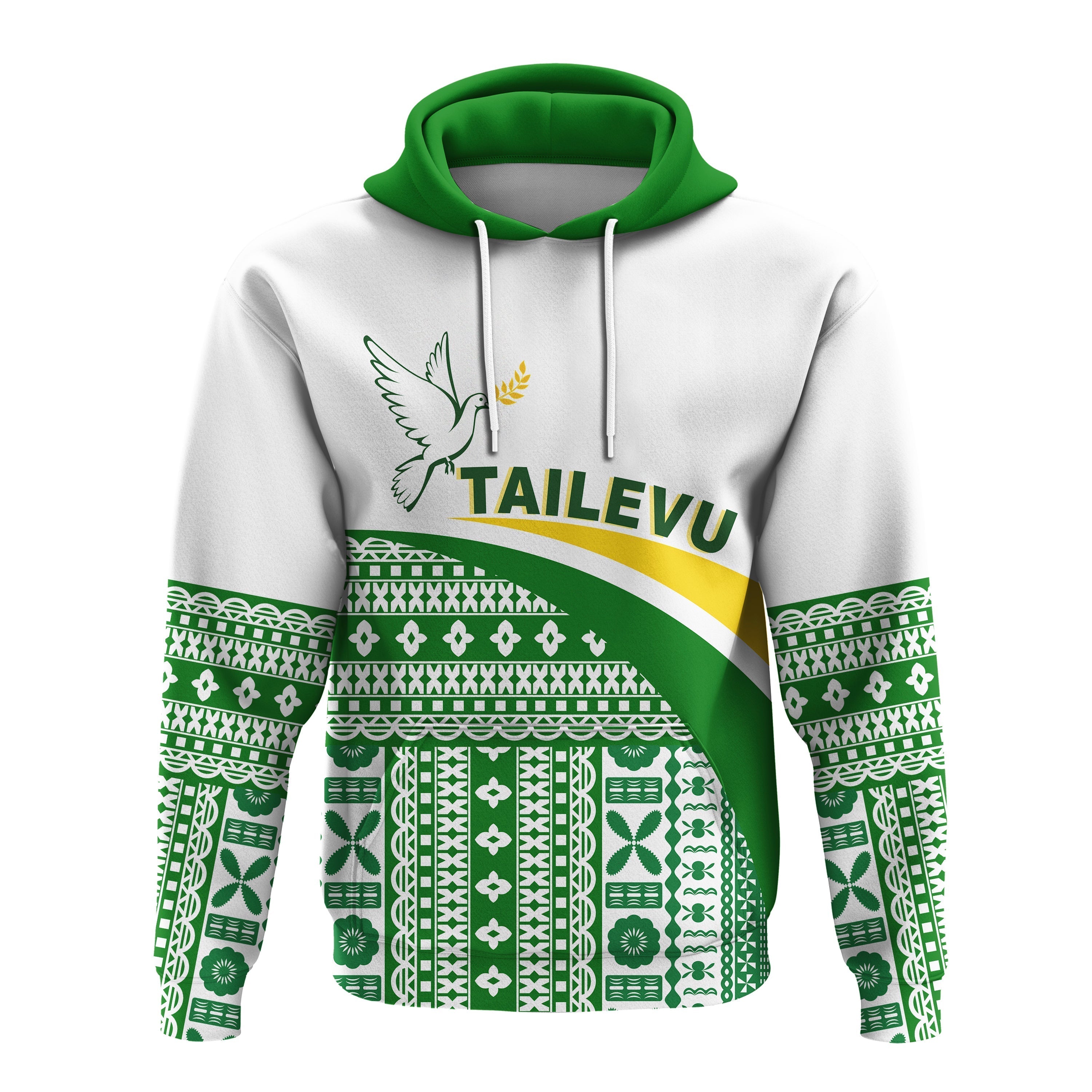Tailevu Rugby Hoodie Fiji Rugby Tapa Pattern White LT13
