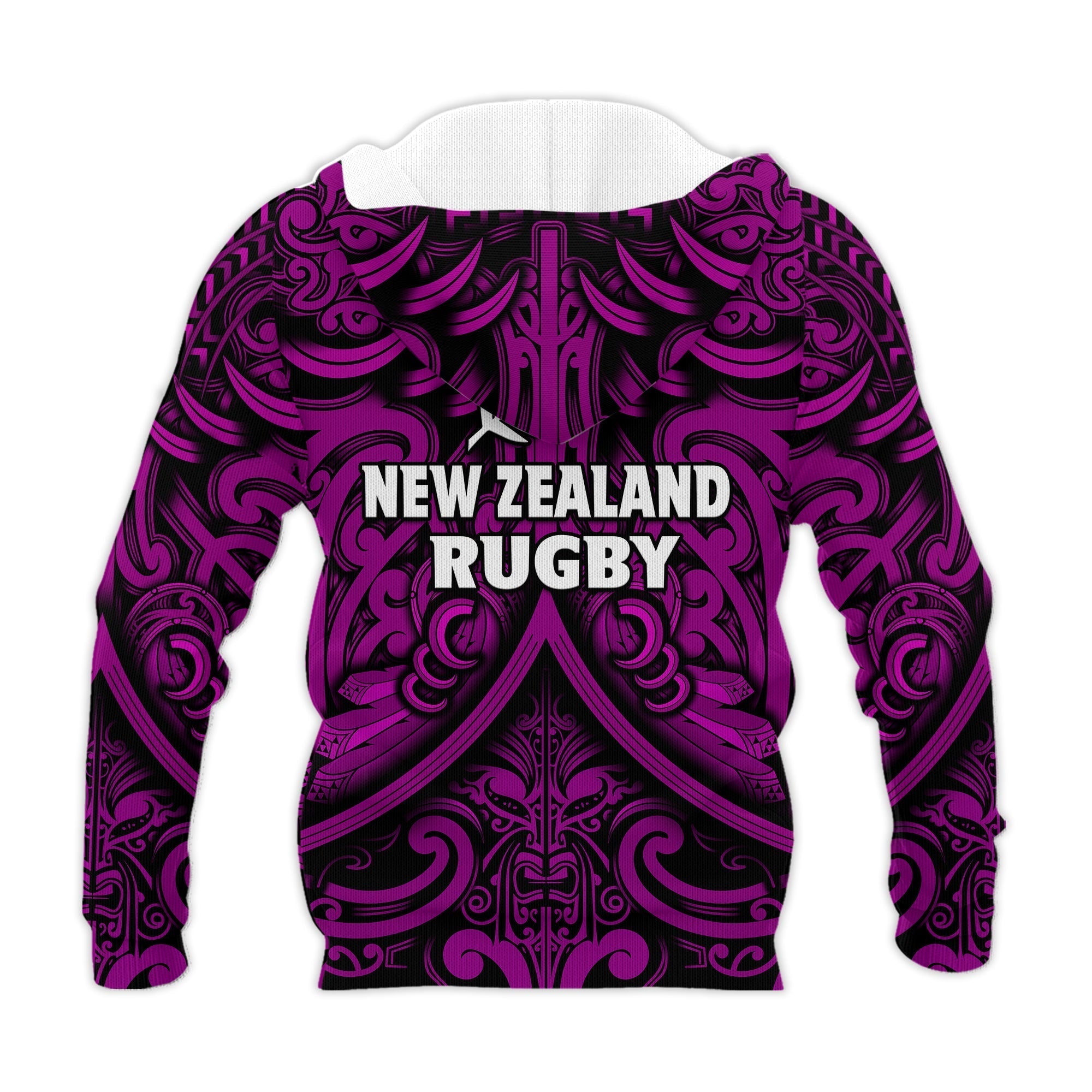New Zealand Silver Fern Rugby Hoodie All Black Purple NZ Maori Pattern LT13