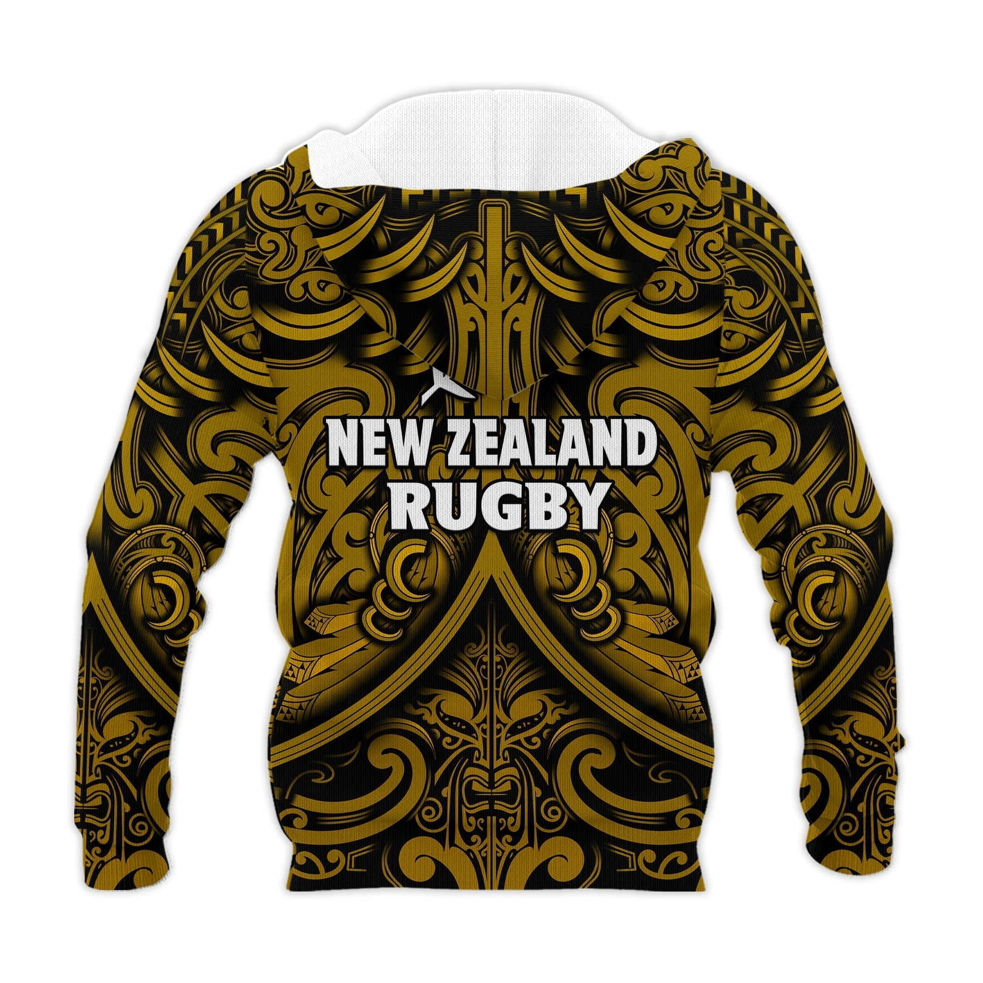 New Zealand Silver Fern Rugby Hoodie All Black Gold NZ Maori Pattern LT13