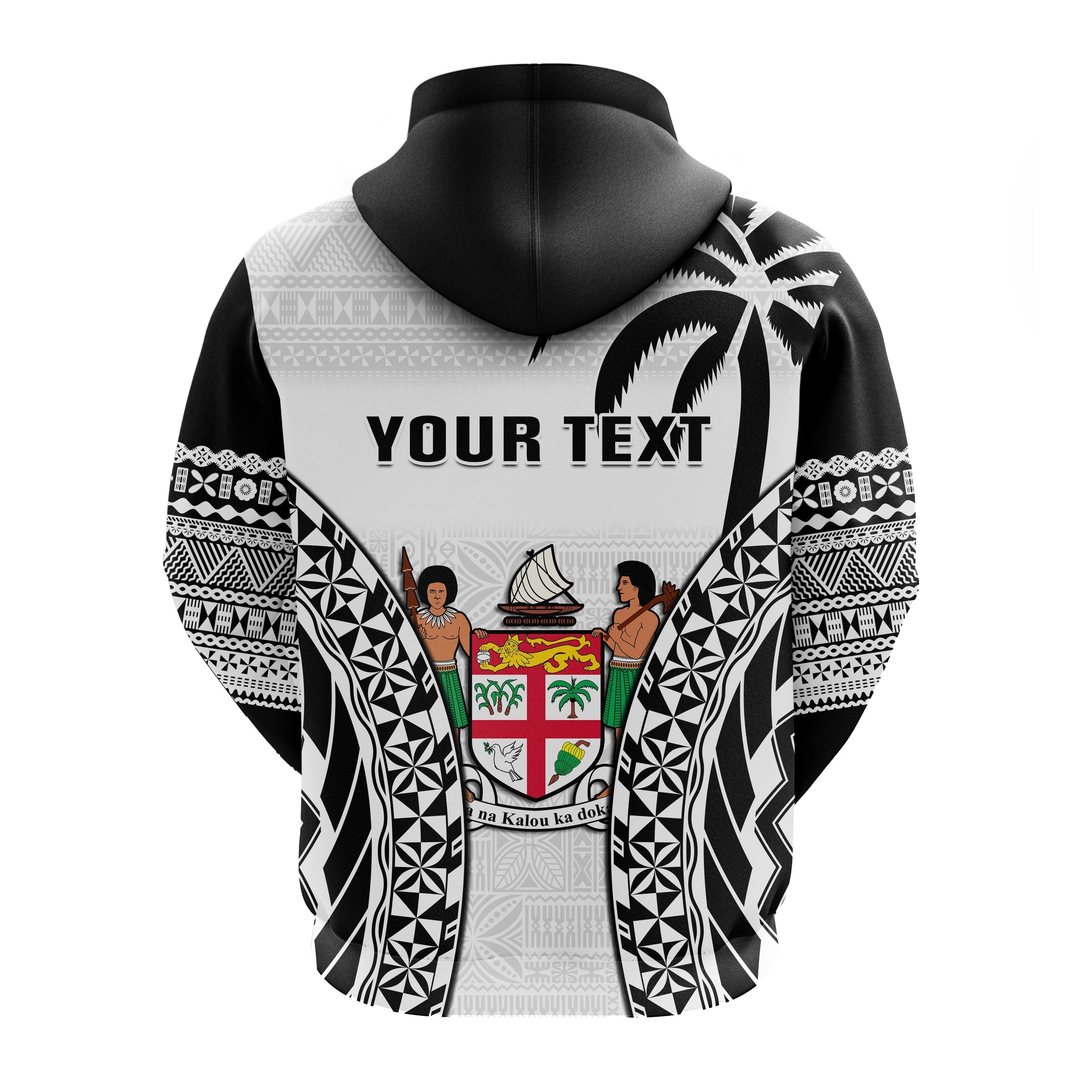 Custom Fiji University Hoodie National Fijian Tapa Pattern White LT14