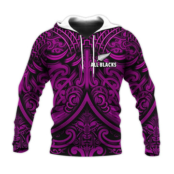 New Zealand Silver Fern Rugby Hoodie All Black Purple NZ Maori Pattern LT13