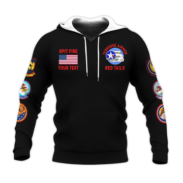 Custom Tuskegee Airmen Hoodie US Military Black Red Tails LT13