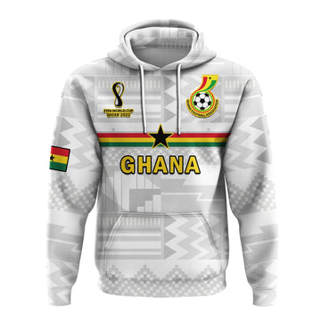 Ghana Football Hoodie Black Stars Kente Football 2022 White LT14