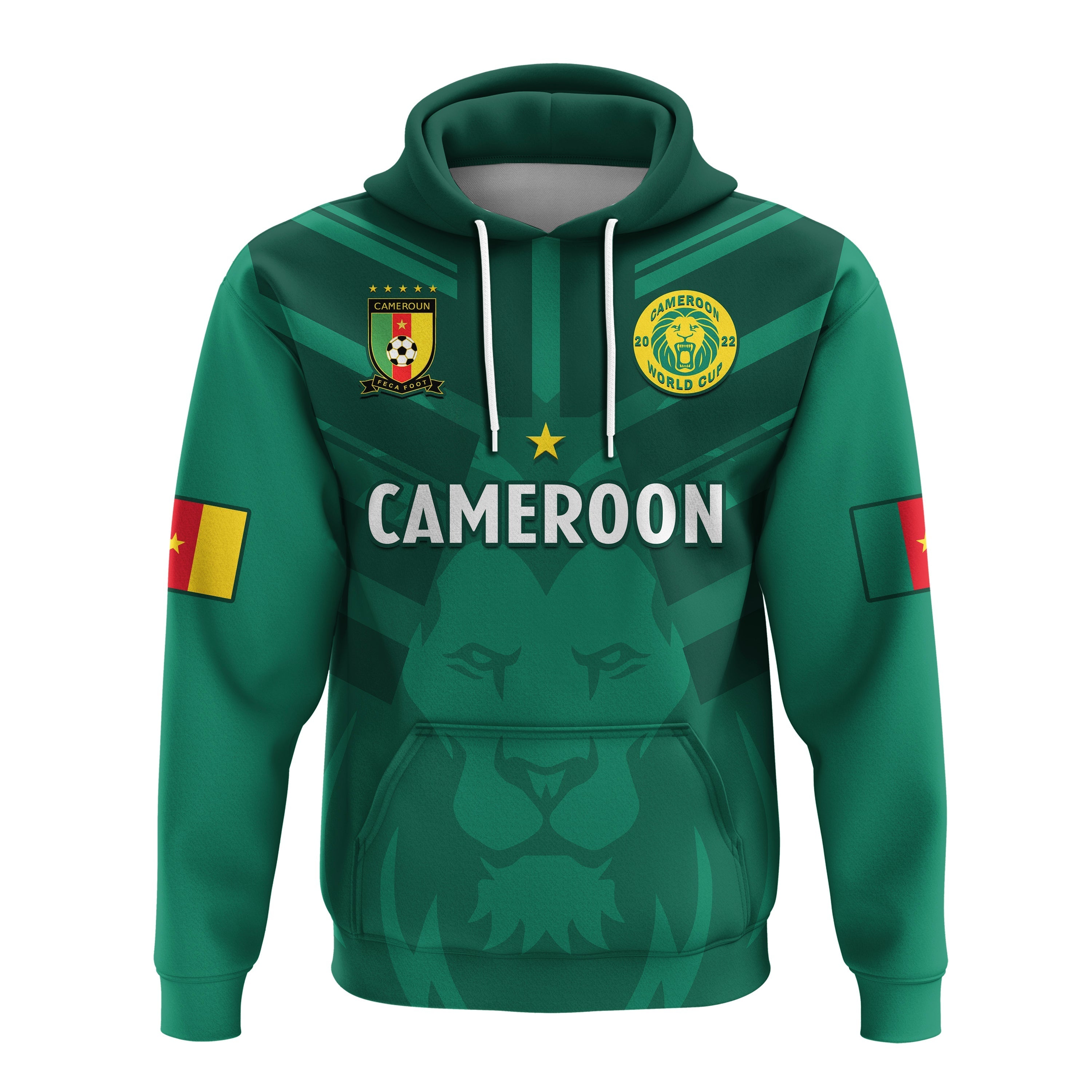 Custom Cameroon Football Hoodie Les Lions Indomptables Green Football 2022 LT14