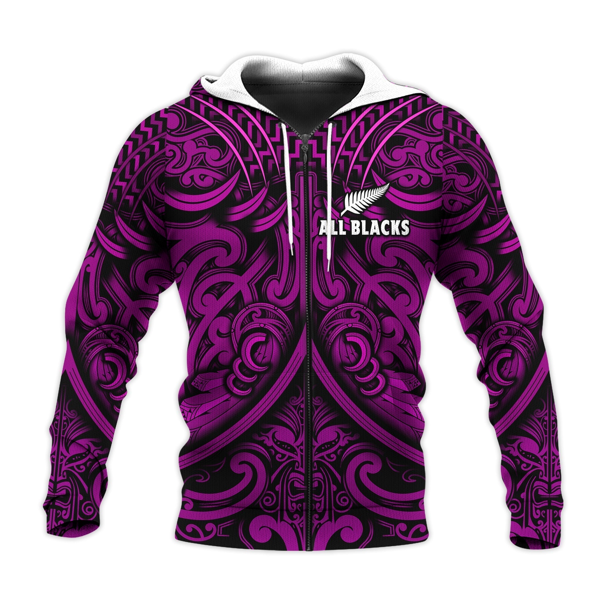 New Zealand Silver Fern Rugby Hoodie All Black Purple NZ Maori Pattern LT13