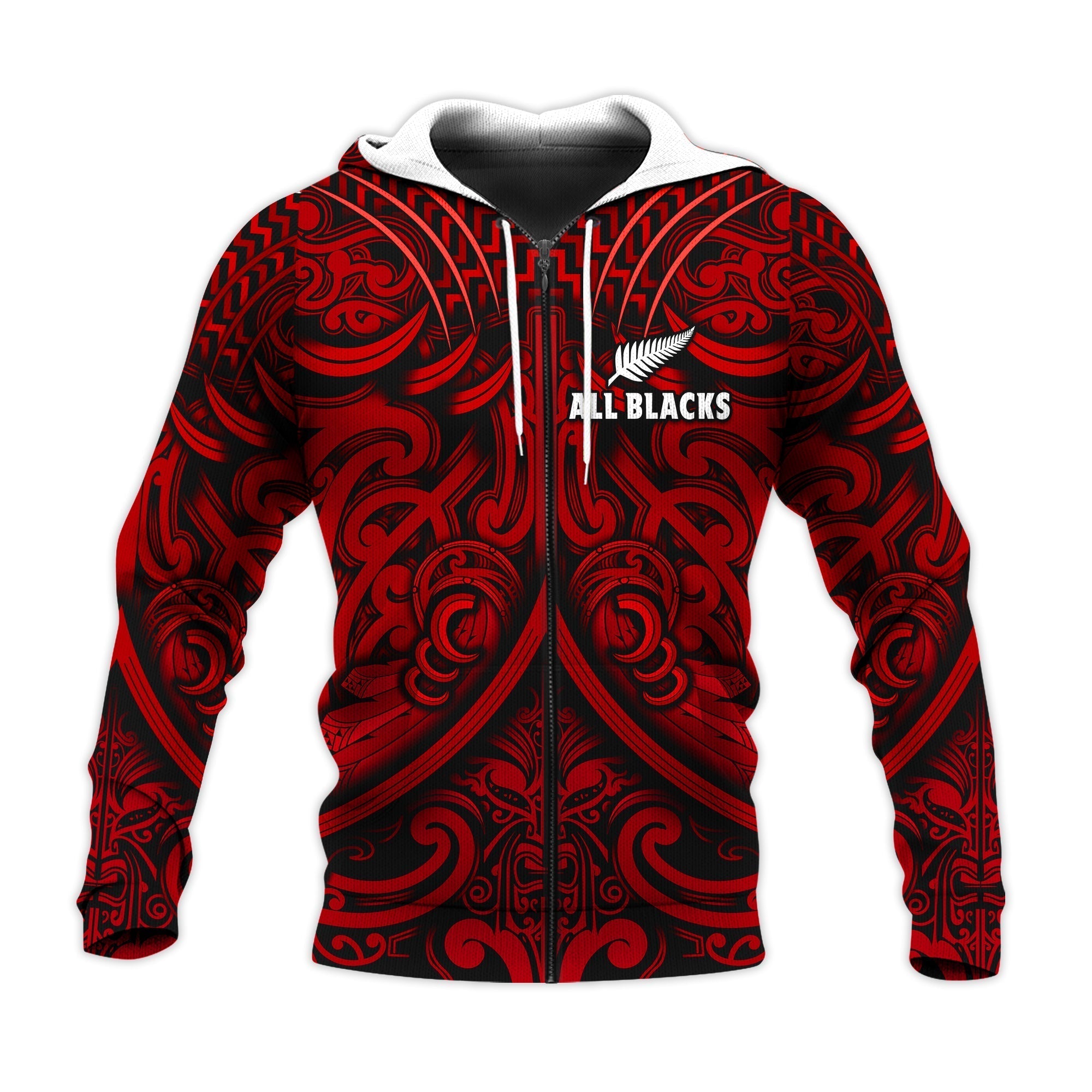 New Zealand Silver Fern Rugby Hoodie All Black Red NZ Maori Pattern LT13