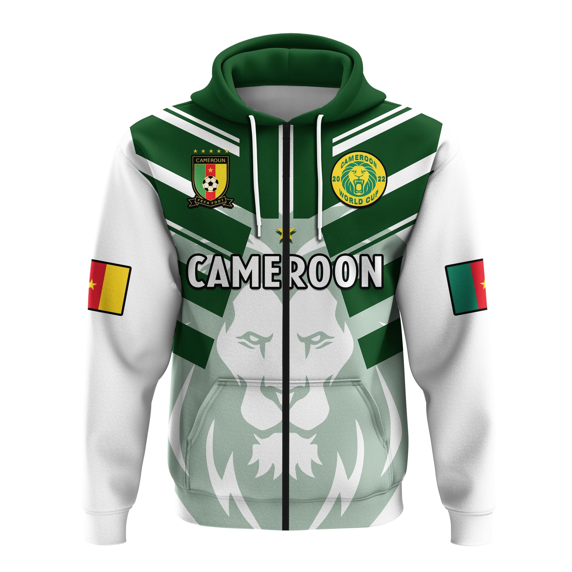 Custom Cameroon Football Hoodie Les Lions Indomptables White Football 2022 LT14