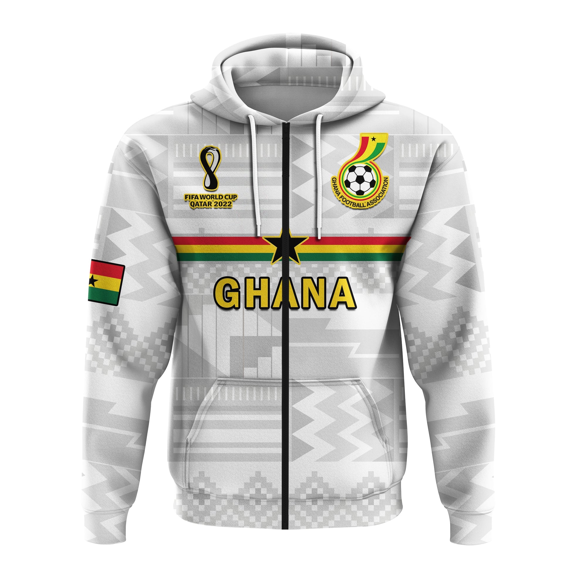 Ghana Football Hoodie Black Stars Kente Football 2022 White LT14