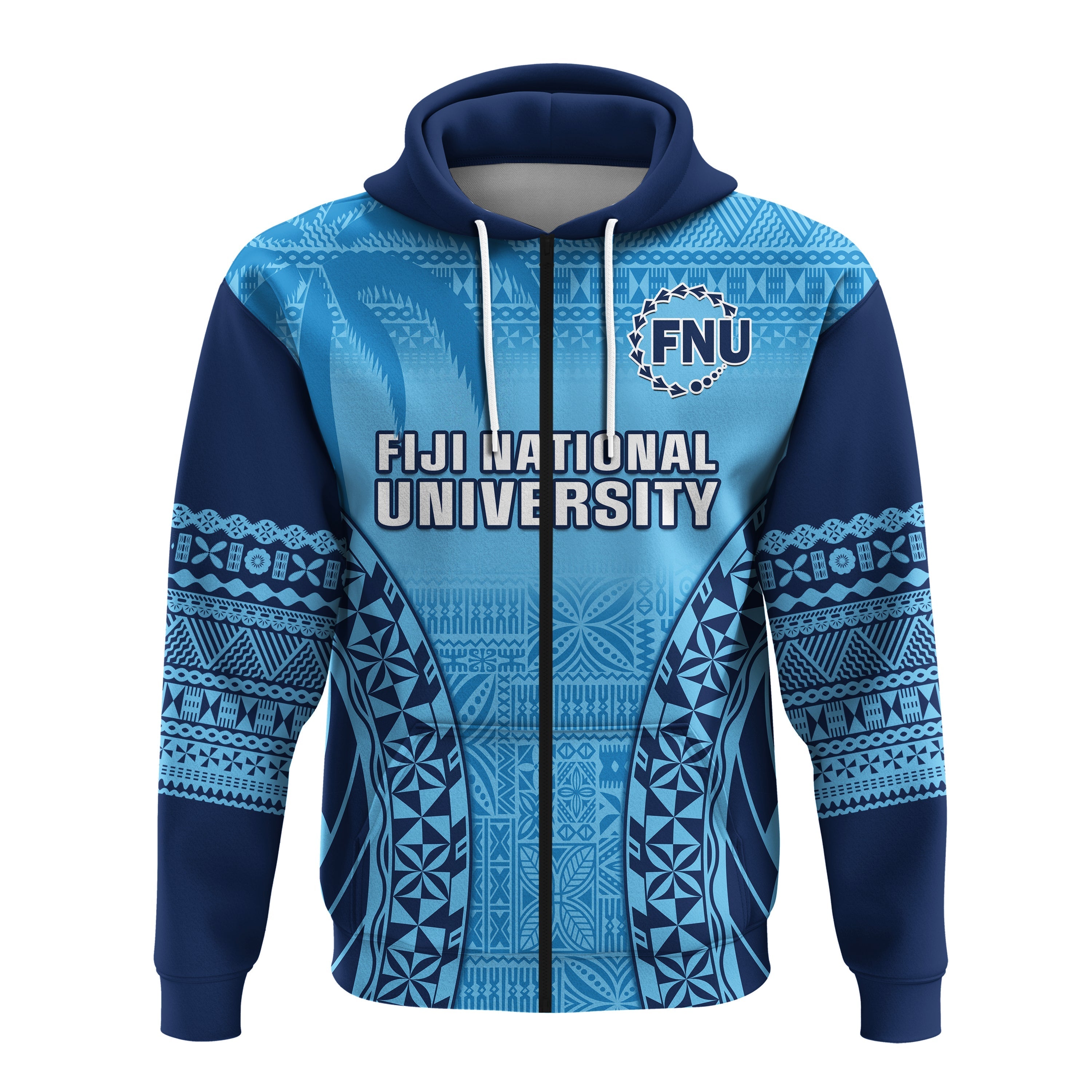Fiji University Hoodie National Fijian Tapa Pattern Blue LT14