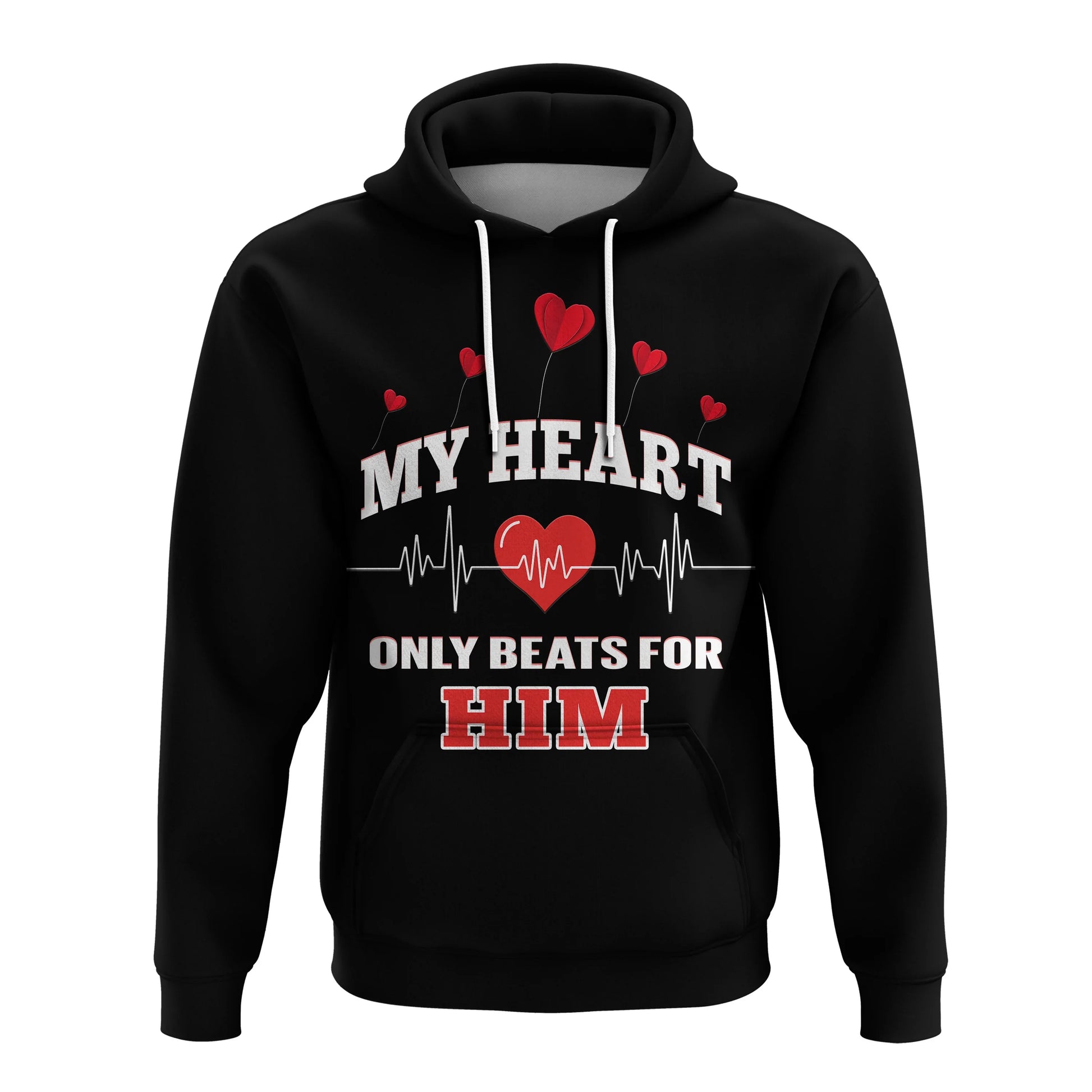 Custom American Valentines Day Hoodie Black My Heart Only Beats For Him LT14