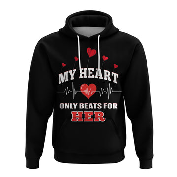 Custom American Valentines Day Hoodie Black My Heart Only Beats For Her LT14