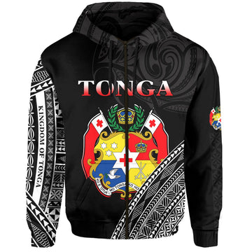 Tonga Zip Hoodie Tongan Pattern Blithesome Version Black LT13