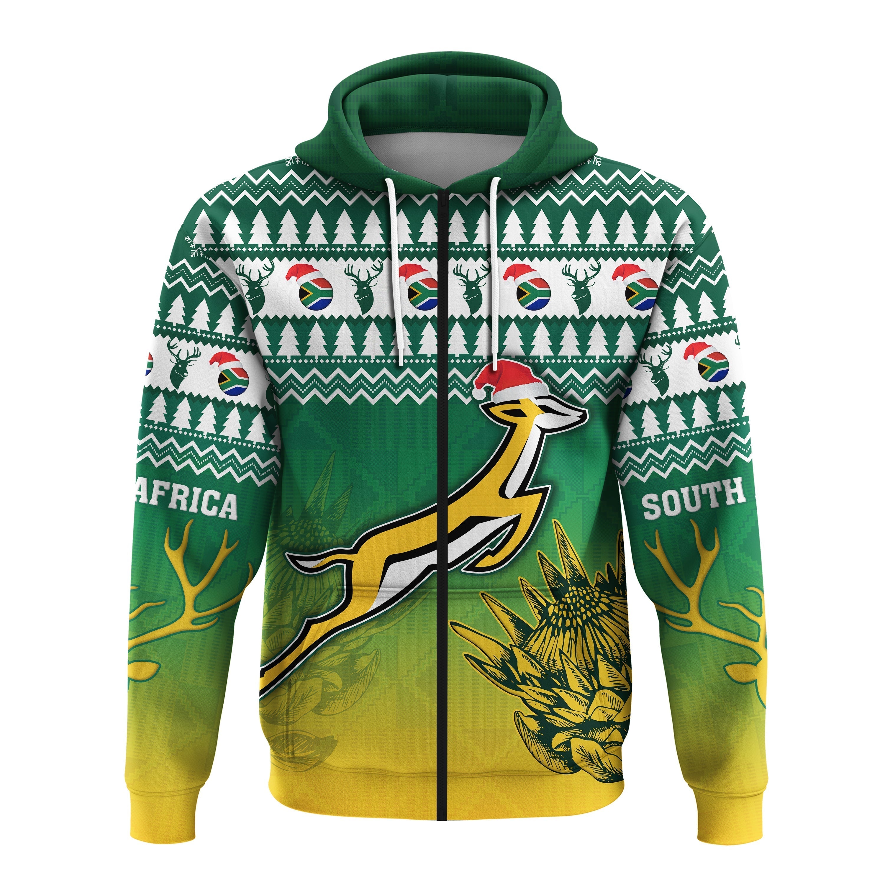 South Africa Rugby Christmas Zip Hoodie Proud Springboks LT13