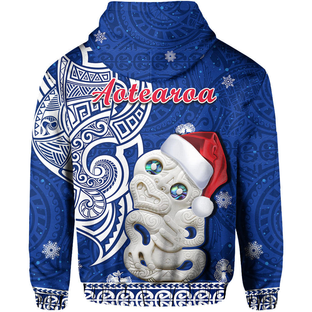 New Zealand Christmas Hoodie Hei Tiki Blue Pohutukawa Meri Kirihimete LT14