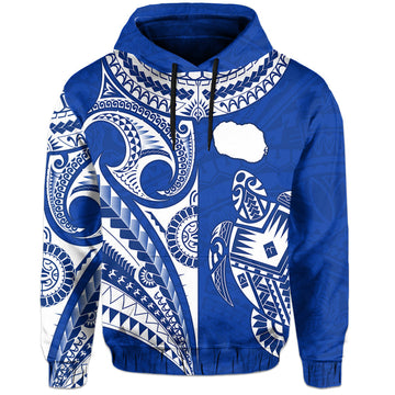 Rarotonga Cook Islands Hoodie Turtle and Map Style Blue LT13