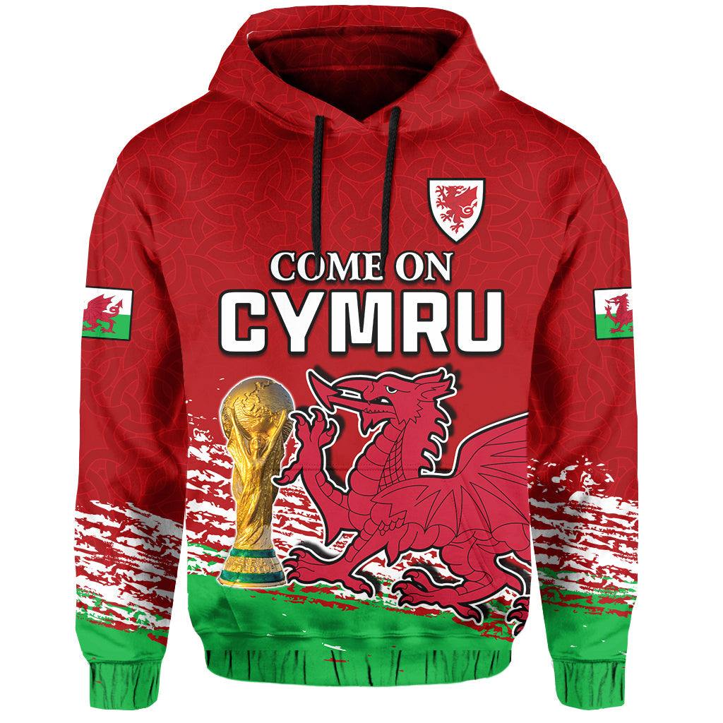 Custom Wales Football Hoodie Come On CYMRU The Red Wall Champions World Cup LT13
