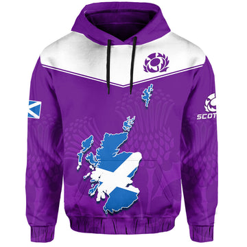 Scottish Rugby Hoodie Map Of Scotland Thistle Purple Version LT14