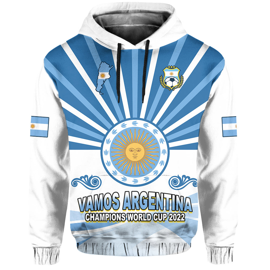 Custom Argentina Football Hoodie The Sun WC2022 Soccer Vamos La Albiceleste LT13