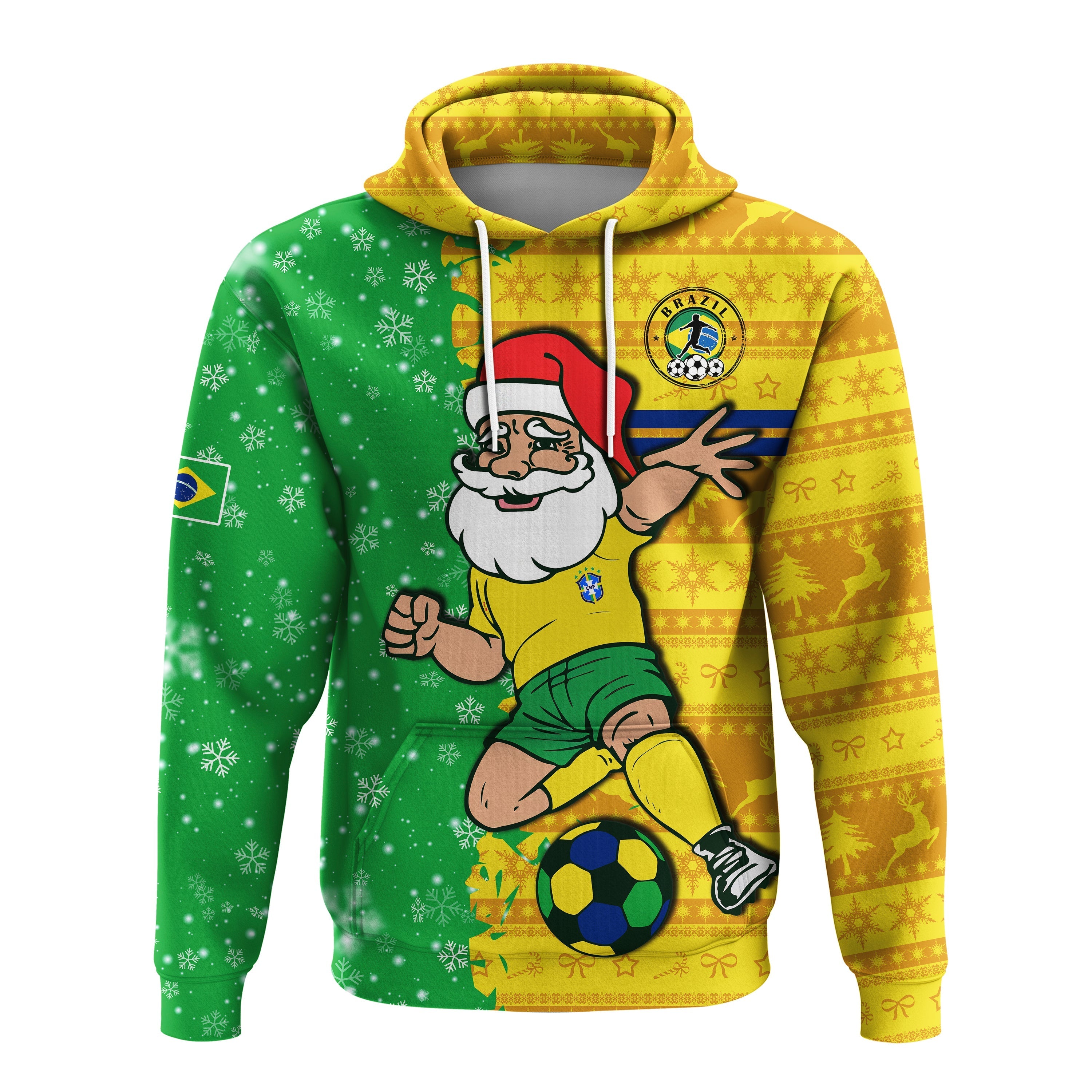 Custom Christmas Brazil Football Hoodie Santa Claus Selecao Champions LT13