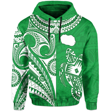 Rarotonga Cook Islands Hoodie Turtle and Map Style Green LT13