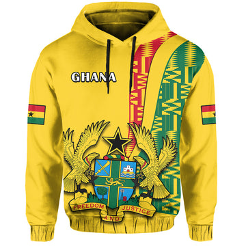 Ghana Hoodie Ghanan Coat Of Arms Mix Kente Pattern LT14