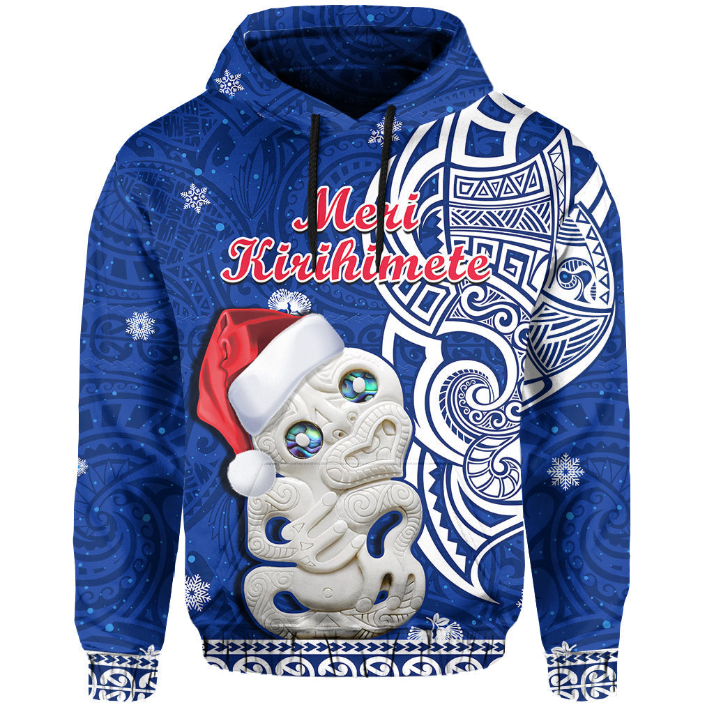 New Zealand Christmas Hoodie Hei Tiki Blue Pohutukawa Meri Kirihimete LT14