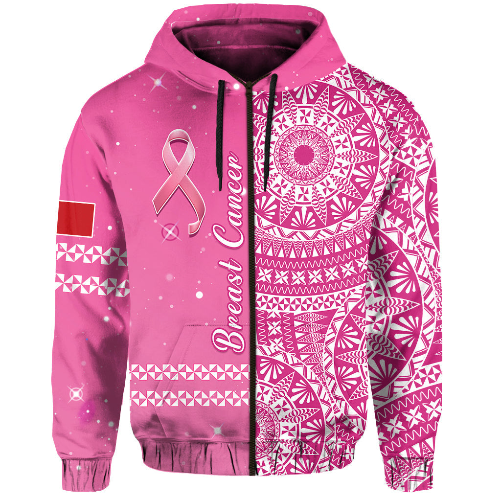 Tonga Breast Cancer Hoodie Tongan Ngatu Pattern No One Fights Alone LT14