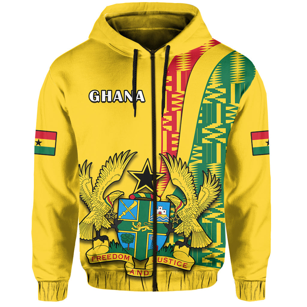 Ghana Hoodie Ghanan Coat Of Arms Mix Kente Pattern LT14