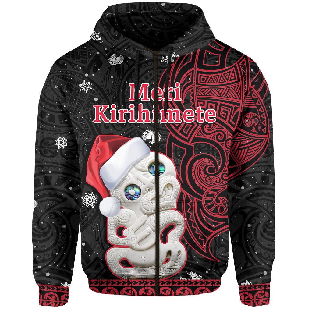 New Zealand Christmas Hoodie Hei Tiki Red Pohutukawa Meri Kirihimete LT14