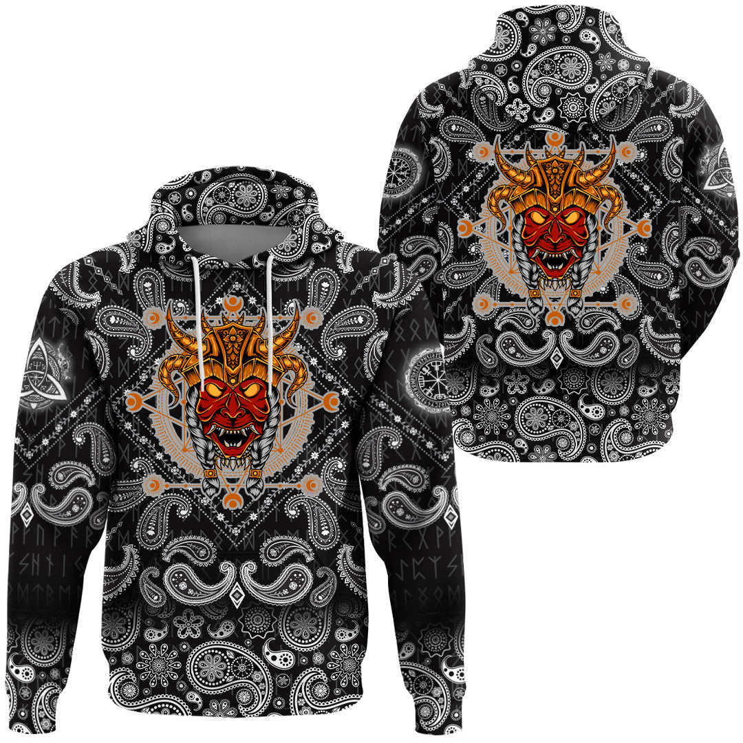 Viking Hoodie Head with Bandana Paisley Style RLT12