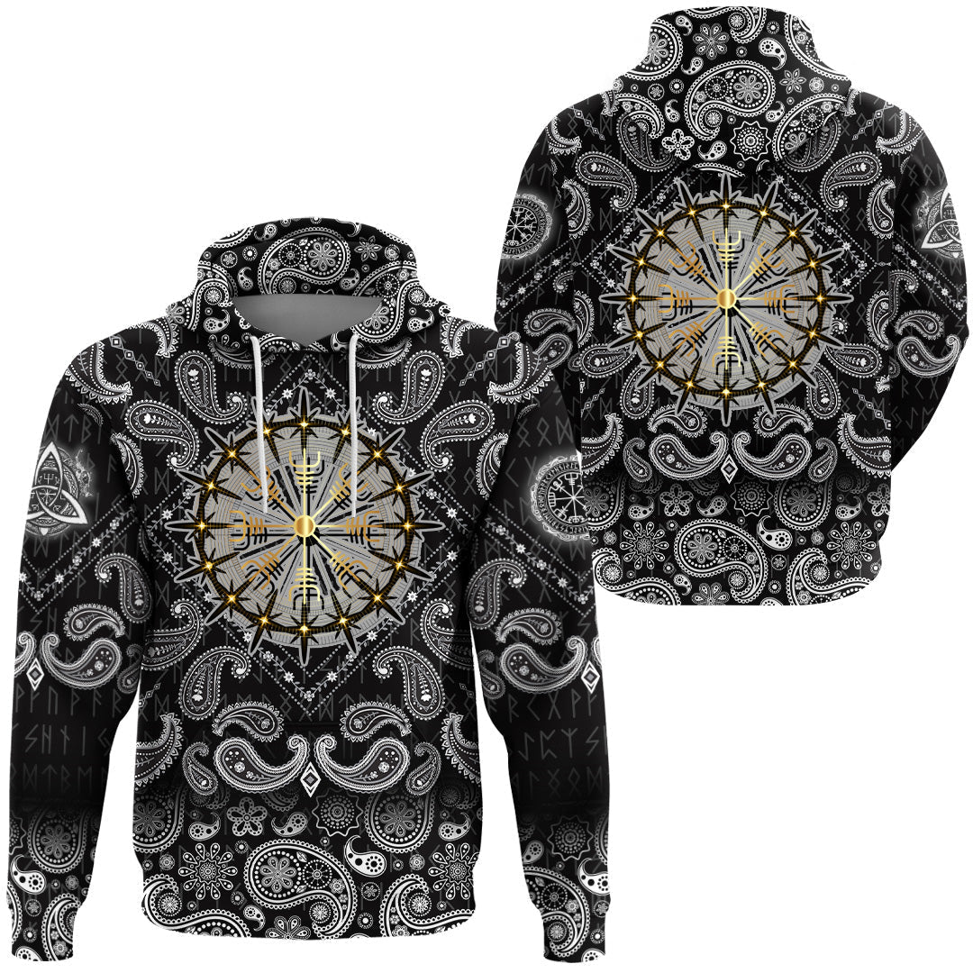 Viking Hoodie Helm Of Awe Icelandic Magical Stave with Bandana Paisley Style RLT12