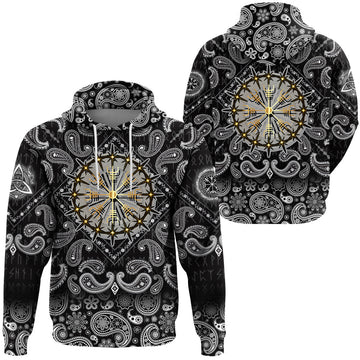 Viking Hoodie Helm Of Awe Icelandic Magical Stave with Bandana Paisley Style RLT12