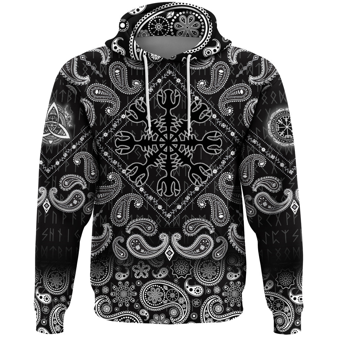 Viking Hoodie Helm Of Awe Runes with Bandana Paisley Style RLT12
