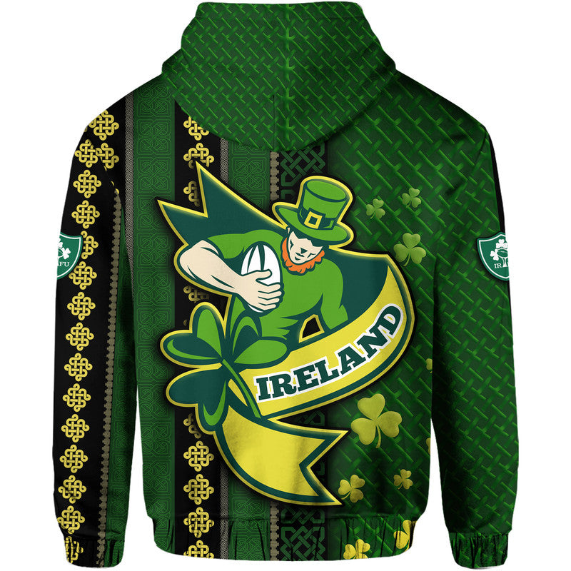 Ireland Celtic Knot Rugby Hoodie Irish Gold and Green Pattern LT9