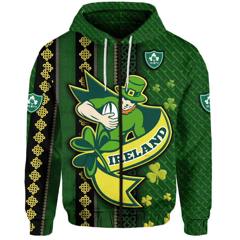 Ireland Celtic Knot Rugby Hoodie Irish Gold and Green Pattern LT9