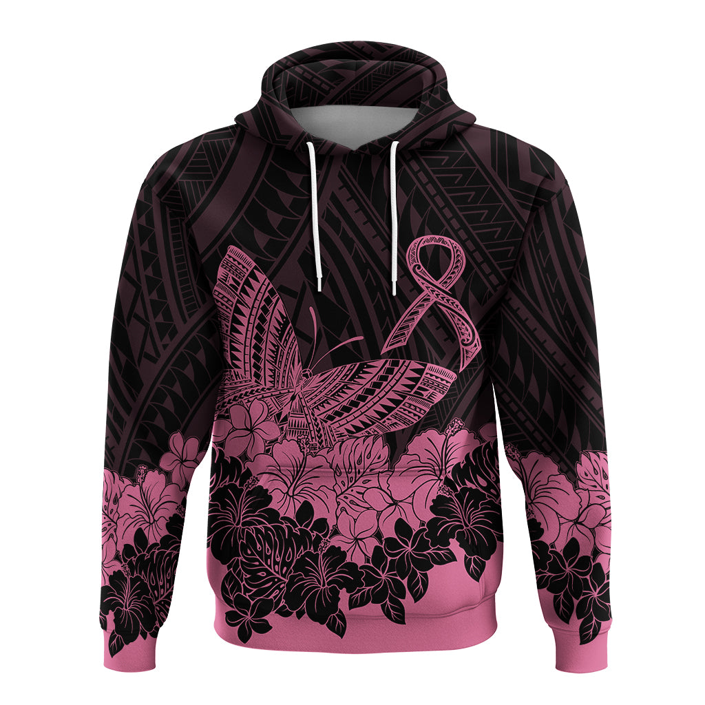 Polynesian Breast Cancer Awareness Hoodie Floral Butterfly LT7