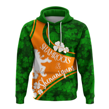 Saint Patrick Day Hoodie Shamrocks And Shenanigans - Irish Flag Style LT7
