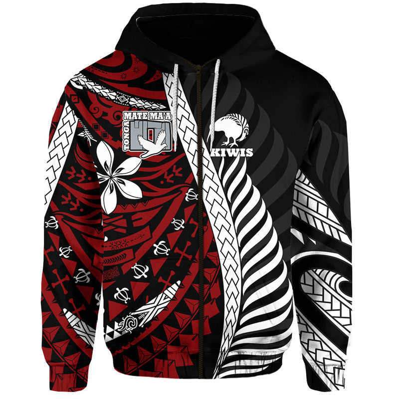 Mate Maa Tonga Mixed Aotearoa Kiwis Rugby Hoodie Silver Fern Mixed Polynesian Style LT9