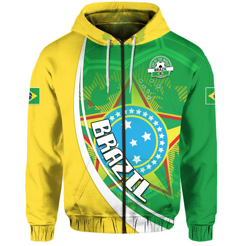 Custom Brazil Football Hoodie Coat Of Arms Canarinha Champions Football 2022 LT9
