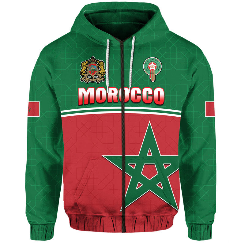 Morocco Football Geometric Halftone Pattern Zip Up And Pullover Hoodie LT9