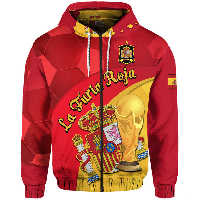 Spain Football Champions Hoodie Spain Coat Of Arms And Trophy LT9