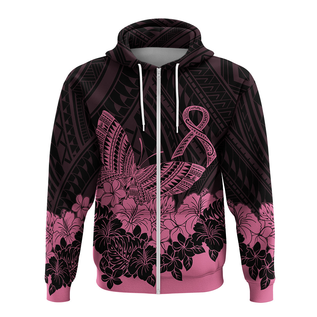 Polynesian Breast Cancer Awareness Hoodie Floral Butterfly LT7