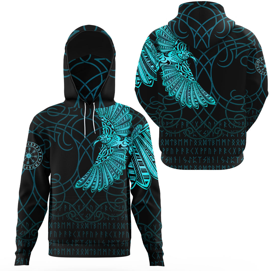 Viking Clothing Viking Odins Celtic Ravens Cyan Version Gaiter Hoodie RLT12