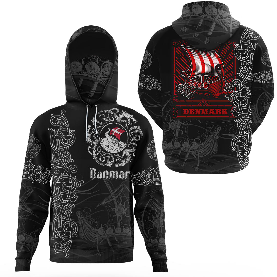Viking Clothing Viking Drakkar Denmark Warship Gaiter Hoodie RLT12
