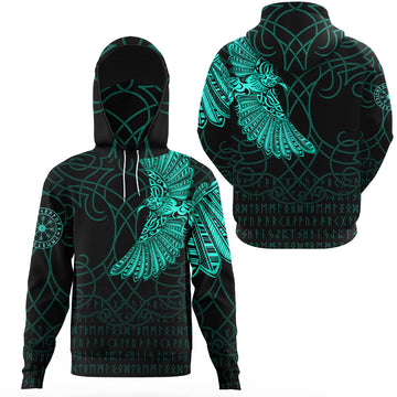 Viking Clothing Viking Odins Raven Tattoo Cyan Version Gaiter Hoodie RLT12