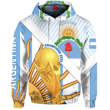 Custom Argentina Champions Football 2022 Hoodie La Albiceleste Sol de Mayo LT9