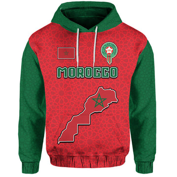 Custom Morocco Football Mixed Flag Map Style Hoodie LT9