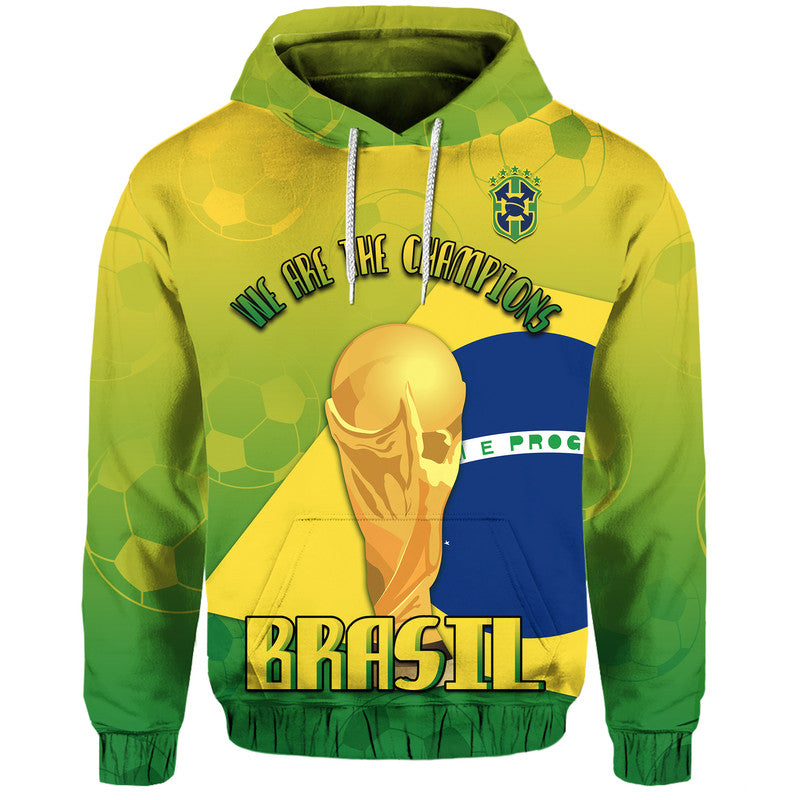 Custom Brazil Football Champions Flag With Soccer Ball Hoodie LT9